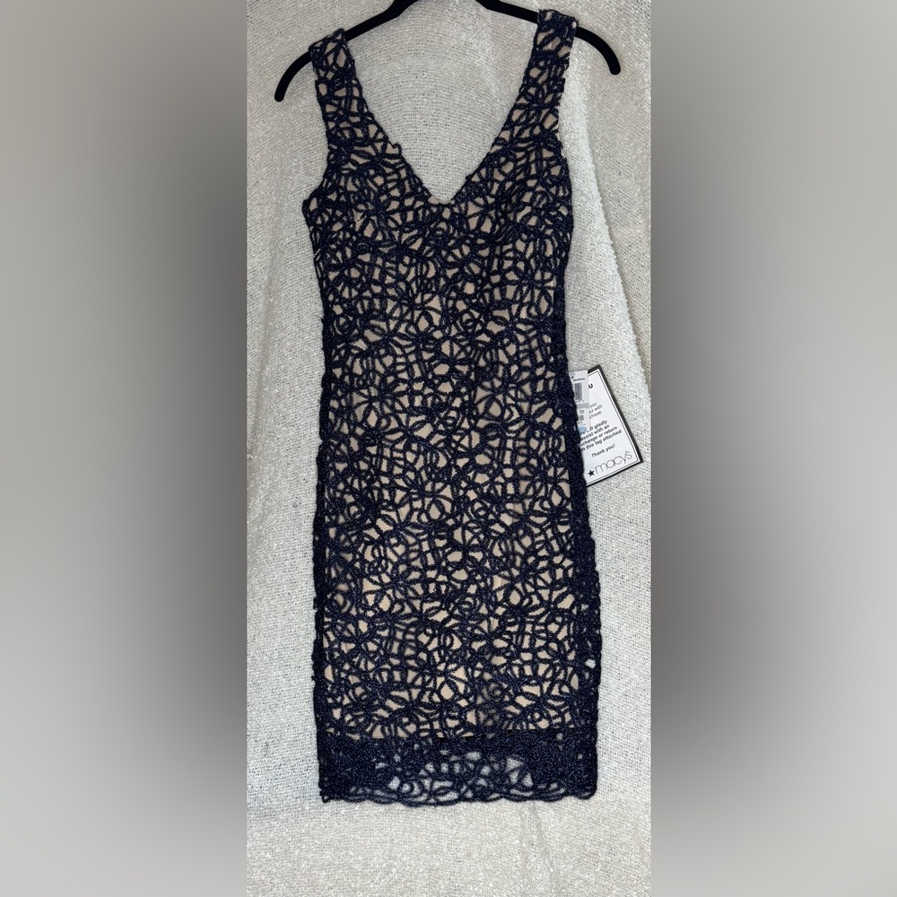 B Darlin Sparkly Navy Lace Cut Out Mini Dress